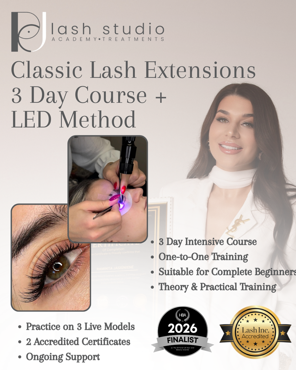 Classic Lash Extensions - 3 Day Face to Face Beginner Course + LED Method